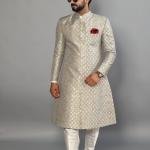 Handmade Banarasi Brocade Sherwani Achkan | Silver Blue Father Son Combo | Jaipurio